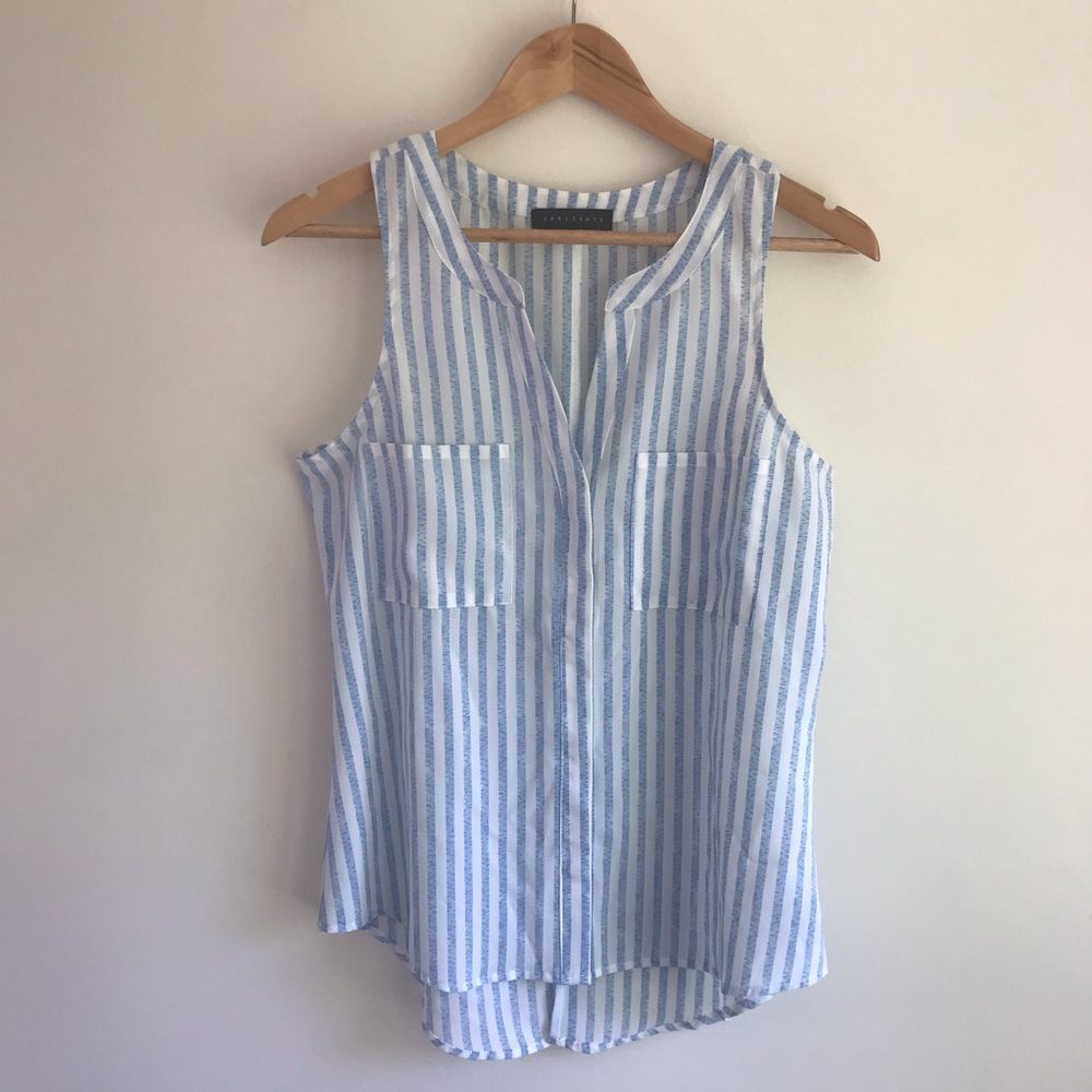 Sanctuary Blue & White Sheer Button Down Top/Blouse - Picture 2 of 11
